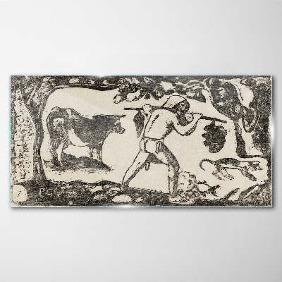 Pastoral scene with cattle Wall art on glass