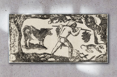 Pastoral scene with cattle Wall art on glass