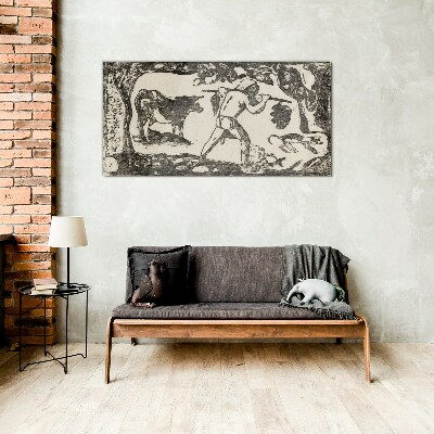 Pastoral scene with cattle Wall art on glass