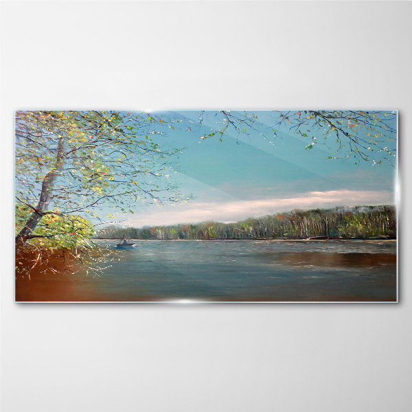 A peaceful landscape by the river Glass art print