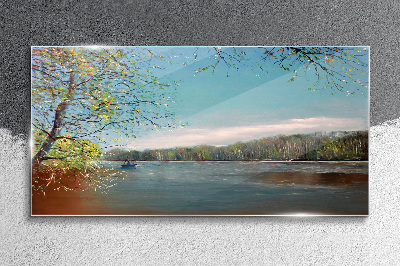 A peaceful landscape by the river Glass art print