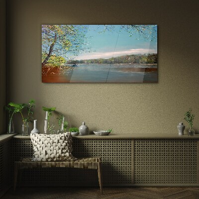 A peaceful landscape by the river Glass art print