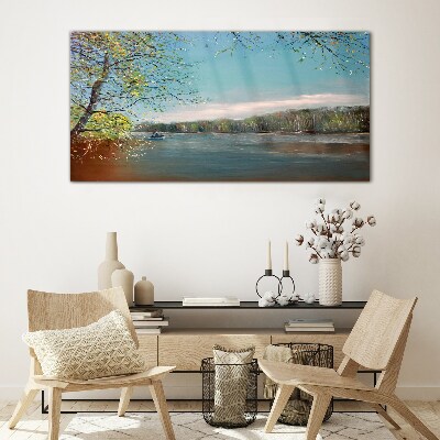 A peaceful landscape by the river Glass art print