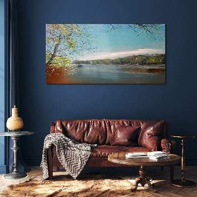 A peaceful landscape by the river Glass art print