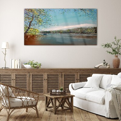 A peaceful landscape by the river Glass art print