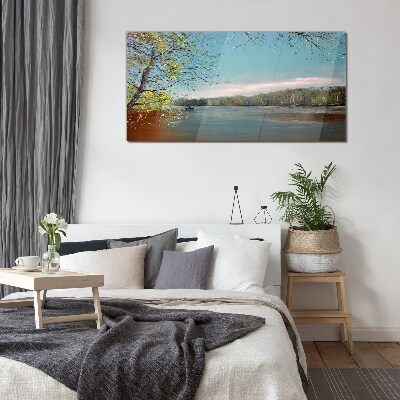A peaceful landscape by the river Glass art print