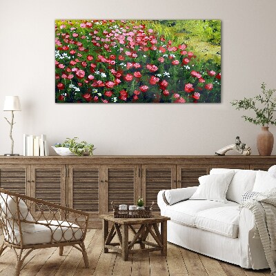 A meadow full of poppies Wall art on glass