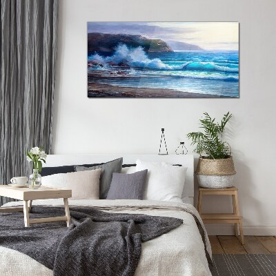 Coast ocean waves Glass Wall Art