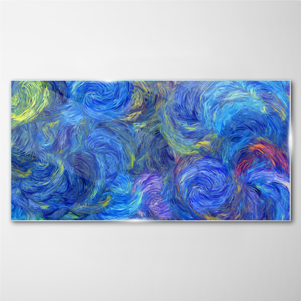 Swirling blue spirals Wall art on glass