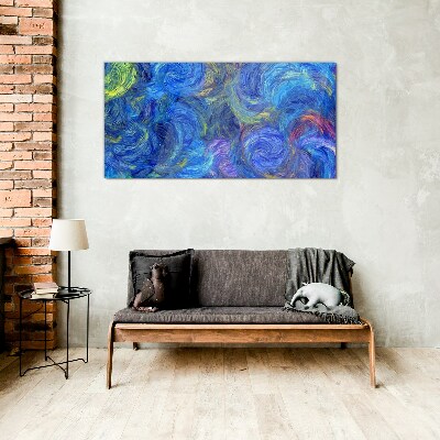 Swirling blue spirals Wall art on glass