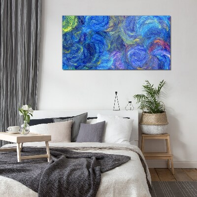 Swirling blue spirals Wall art on glass