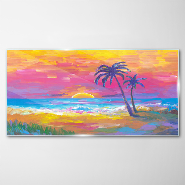 Tropical sunset over the sea Wall art on glass