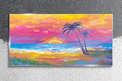 Tropical sunset over the sea Wall art on glass