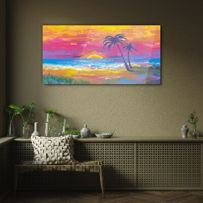 Tropical sunset over the sea Wall art on glass