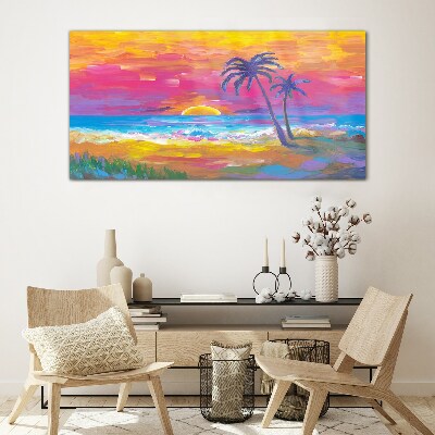 Tropical sunset over the sea Wall art on glass