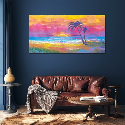 Tropical sunset over the sea Wall art on glass