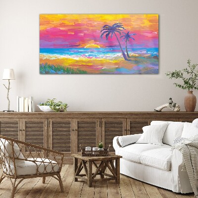 Tropical sunset over the sea Wall art on glass