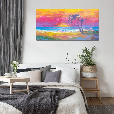 Tropical sunset over the sea Wall art on glass