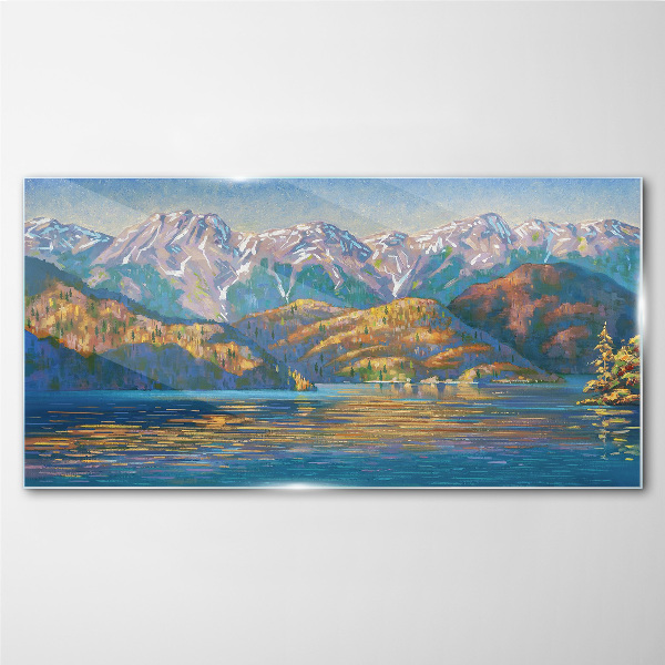 Mountain landscape in summer colors Glass art print