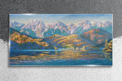 Mountain landscape in summer colors Glass art print