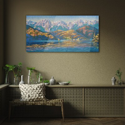 Mountain landscape in summer colors Glass art print