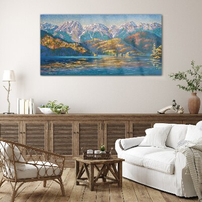 Mountain landscape in summer colors Glass art print