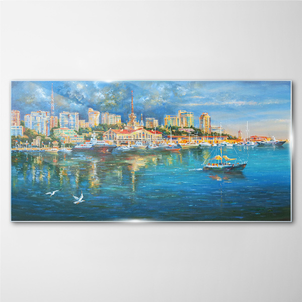 Port City in the Sun Glass art print