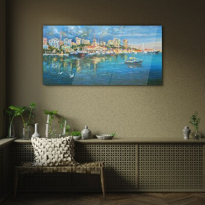 Port City in the Sun Glass art print