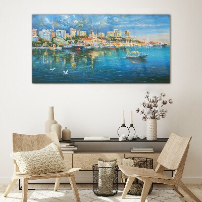 Port City in the Sun Glass art print