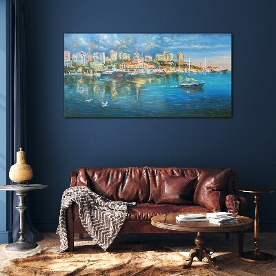 Port City in the Sun Glass art print