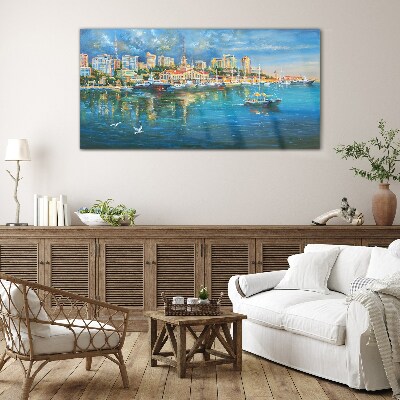 Port City in the Sun Glass art print