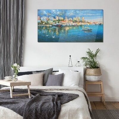 Port City in the Sun Glass art print