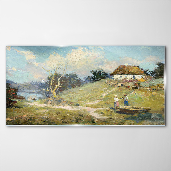 Rural Scenery with Fishermen Wall art on glass