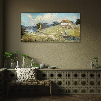 Rural Scenery with Fishermen Wall art on glass