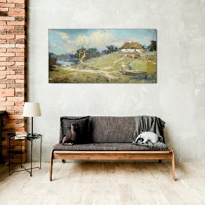 Rural Scenery with Fishermen Wall art on glass
