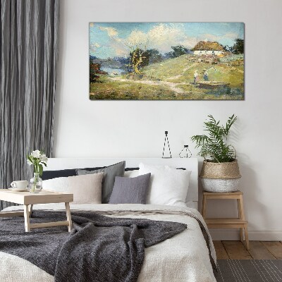 Rural Scenery with Fishermen Wall art on glass