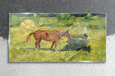 Animal horse field villagers Glass Wall Art