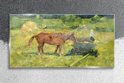 Country scene with horse Glass art print