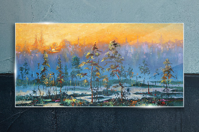 Golden Mornings in the Forest Wall art on glass