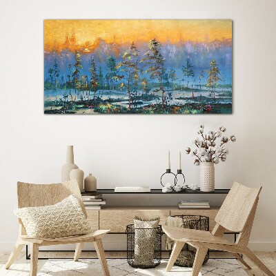 Golden Mornings in the Forest Wall art on glass