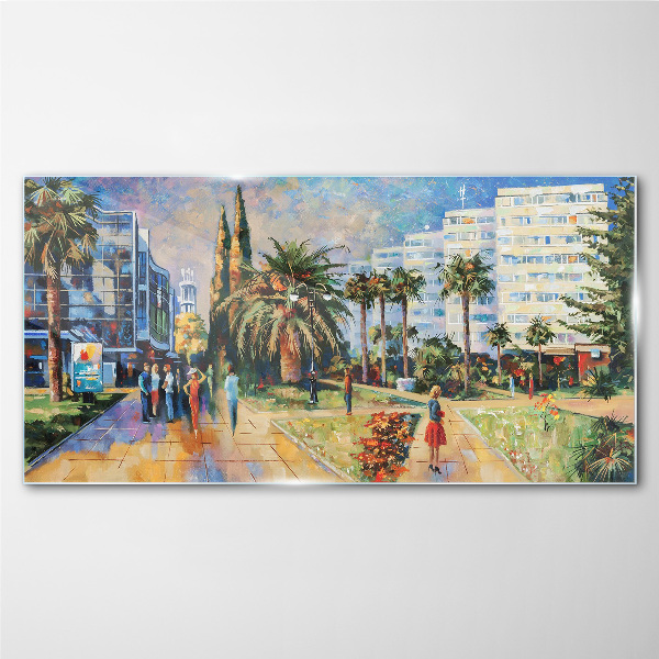 Tropical landscape of a city walk Glass art print