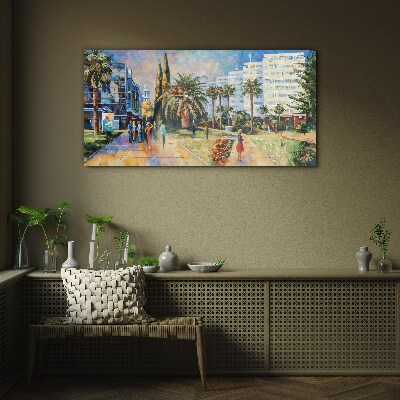 Tropical landscape of a city walk Glass art print