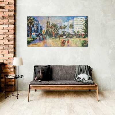 Tropical landscape of a city walk Glass art print