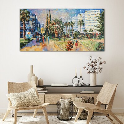 Tropical landscape of a city walk Glass art print