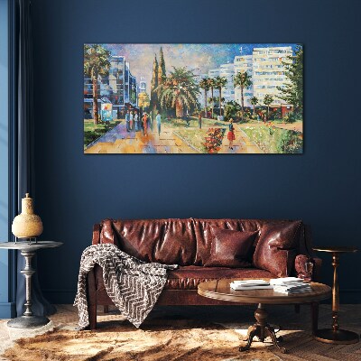 Tropical landscape of a city walk Glass art print