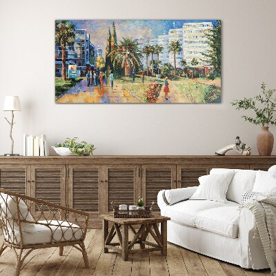 Tropical landscape of a city walk Glass art print