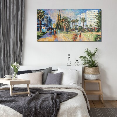 Tropical landscape of a city walk Glass art print