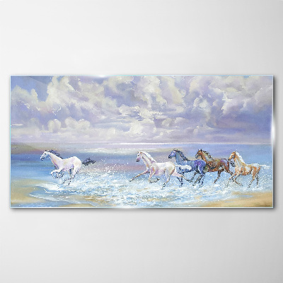 White horses on the run Glass art print