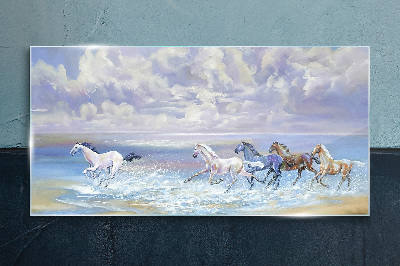 White horses on the run Glass art print