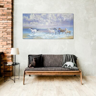 Painting horses coast Glass Wall Art